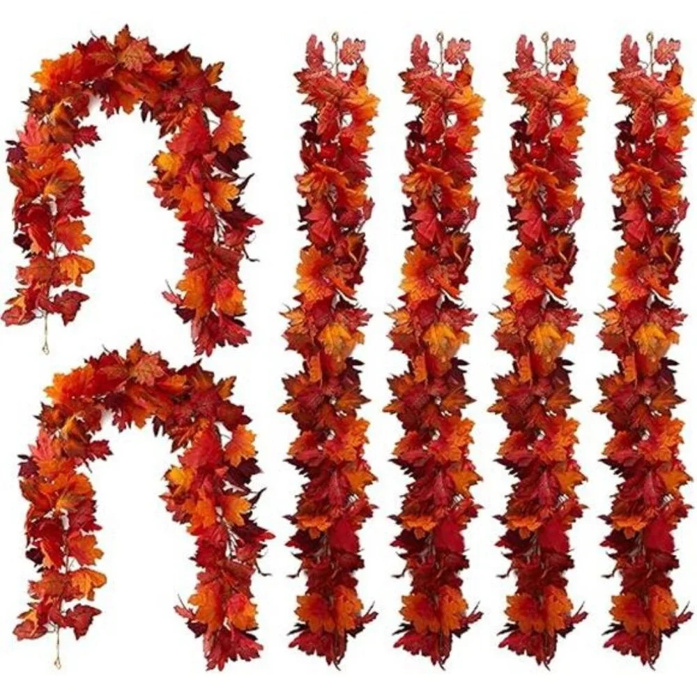 6PCS Artificial Maple Leaf Garland - 5.6Ft Autumn Red Fall Decor